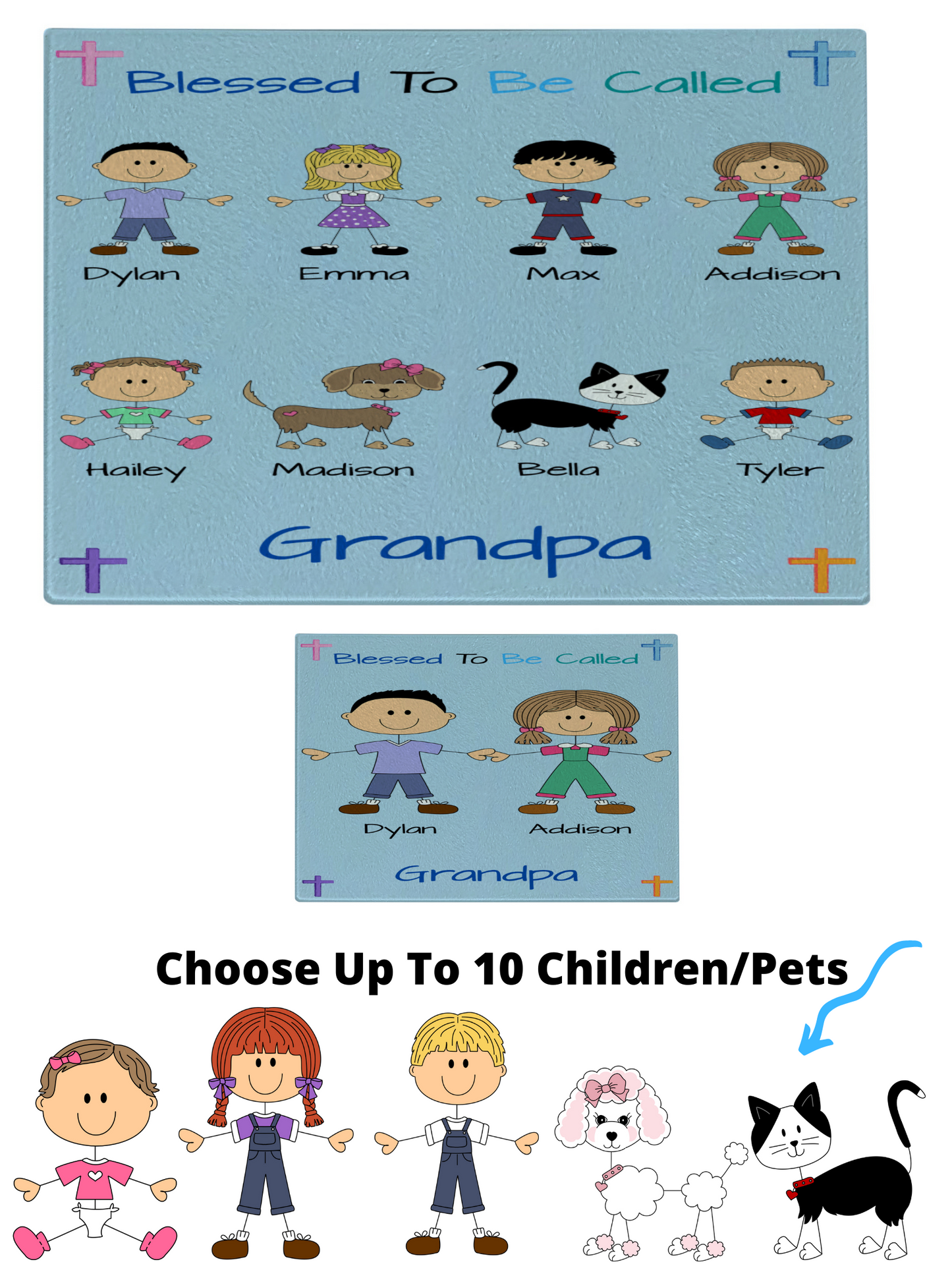 Personalized Blessed To Be Called Dog Cat Pets Grandpa, Uncle, Dad, Husband or Brother Glass Cutting Board