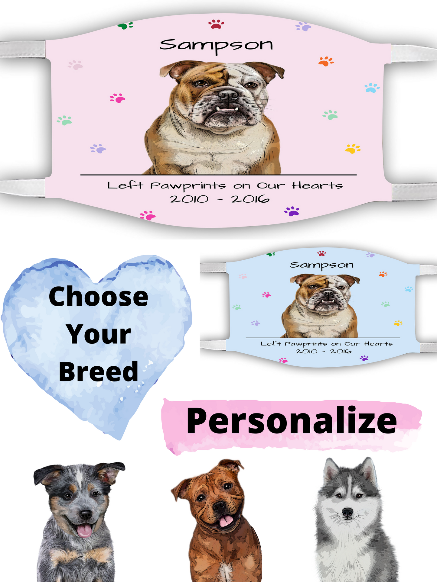 Personalized Dog Cat Pet Rainbow Pawprint Memorial Face Mask