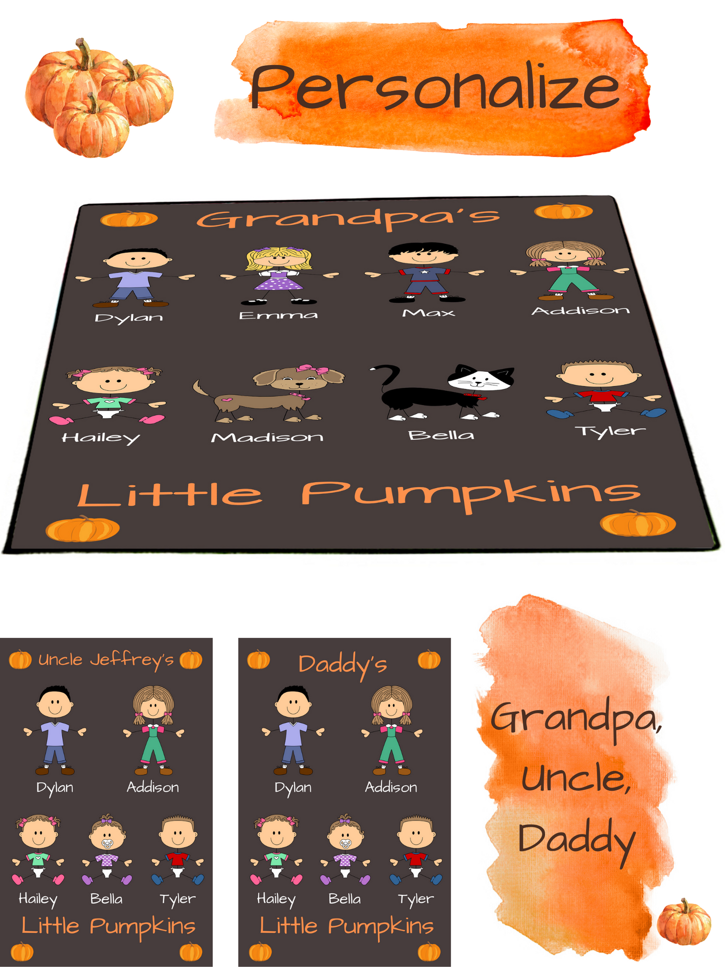 Personalized Dog Cat Pets Grandpa, Uncle, Dad, Husband or Brother's Little Pumpkins Floormat