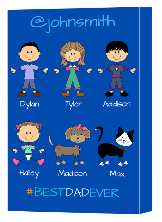 Personalized Dog Cat Pets Best Ever Grandpa, Uncle, Dad, Husband or Brother Canvas Print Wall Art Décor