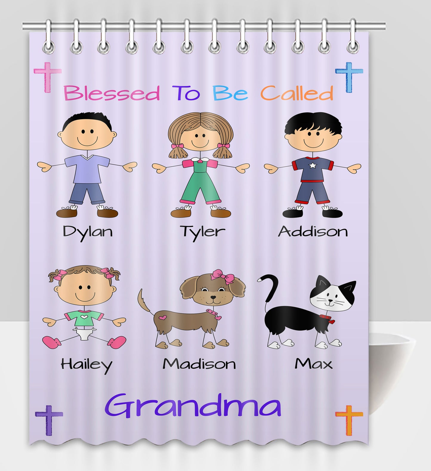 Personalized Blessed to be Called Dog Cat Pets Grandma, Aunt, Mom, Wife or Sister Shower Curtain
