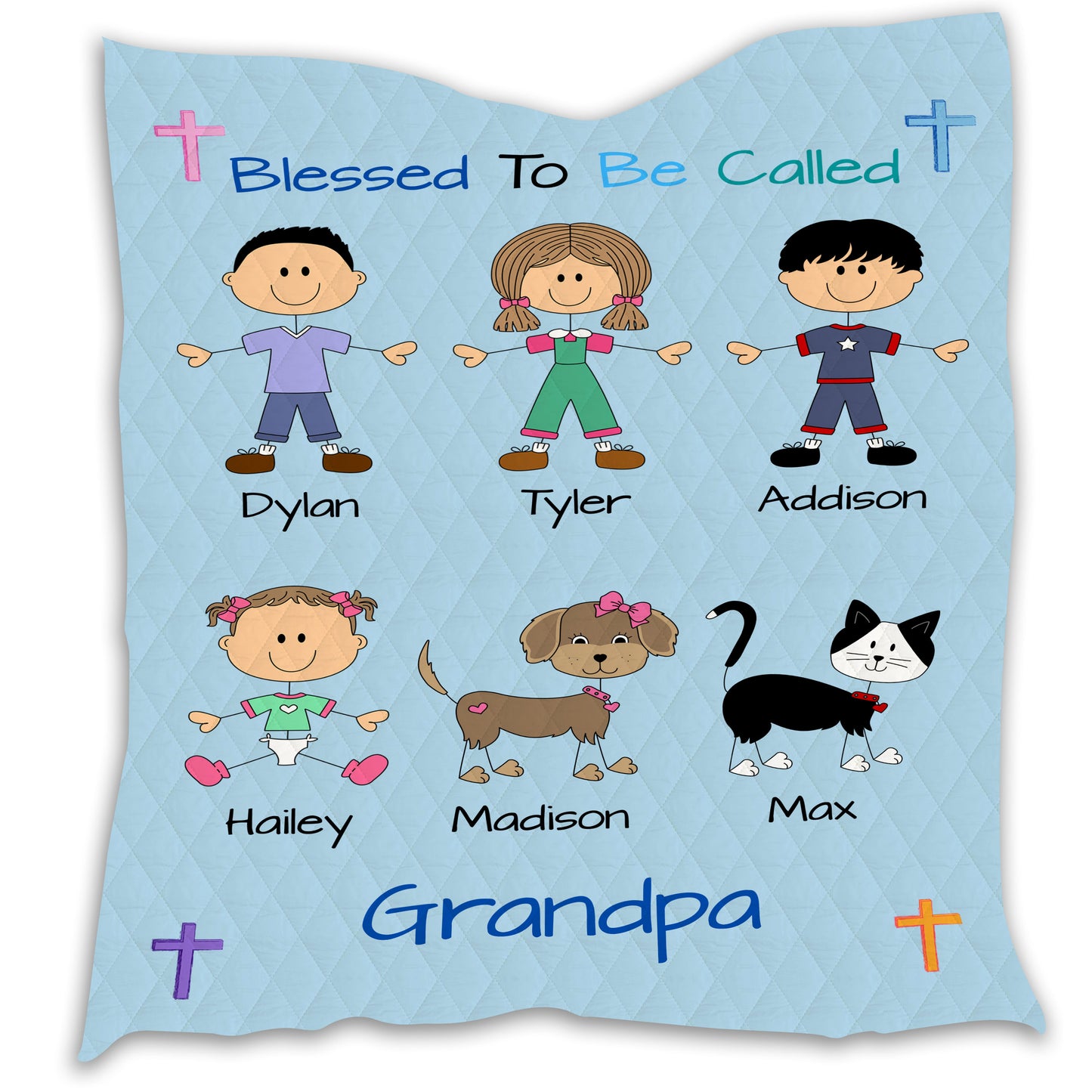 Personalized Blessed to be Called Dog Cat Pets Grandpa, Uncle, Dad, Husband or Brother Quilt