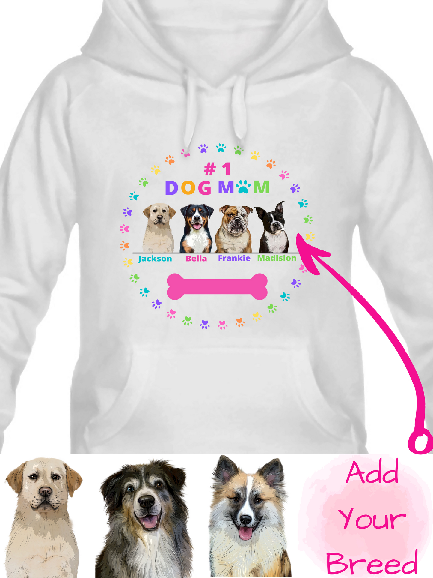 Personalized Dog Cat Pets #1 Mom Pullover Hoodies 1 to 4 Pets