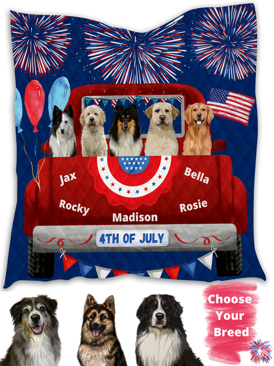 Personalized 4th of July Independence Dog Cat Pets Quilt 1-5 Pets