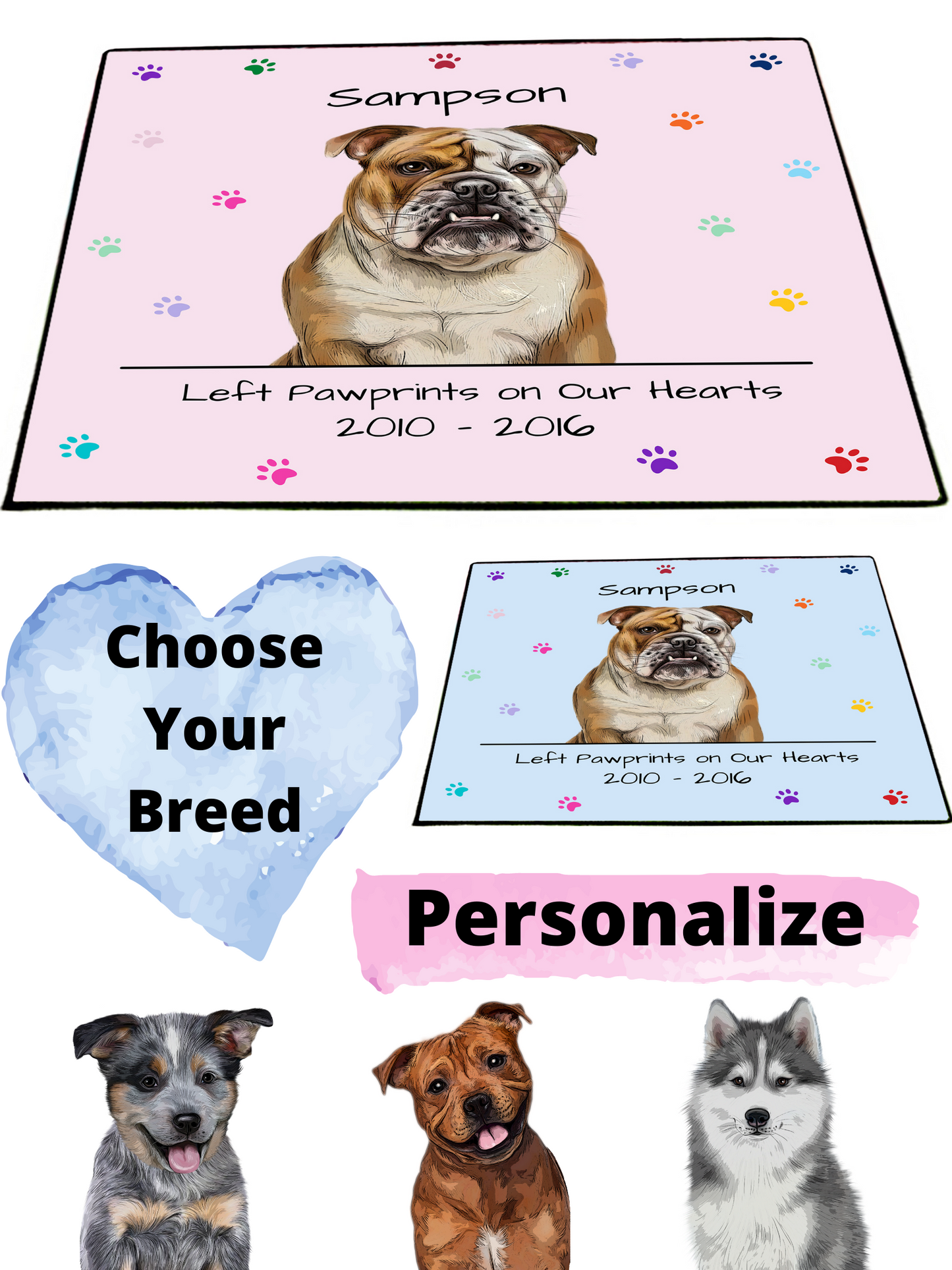 Personalized Dog Cat Pet Rainbow Pawprint Memorial Floormat