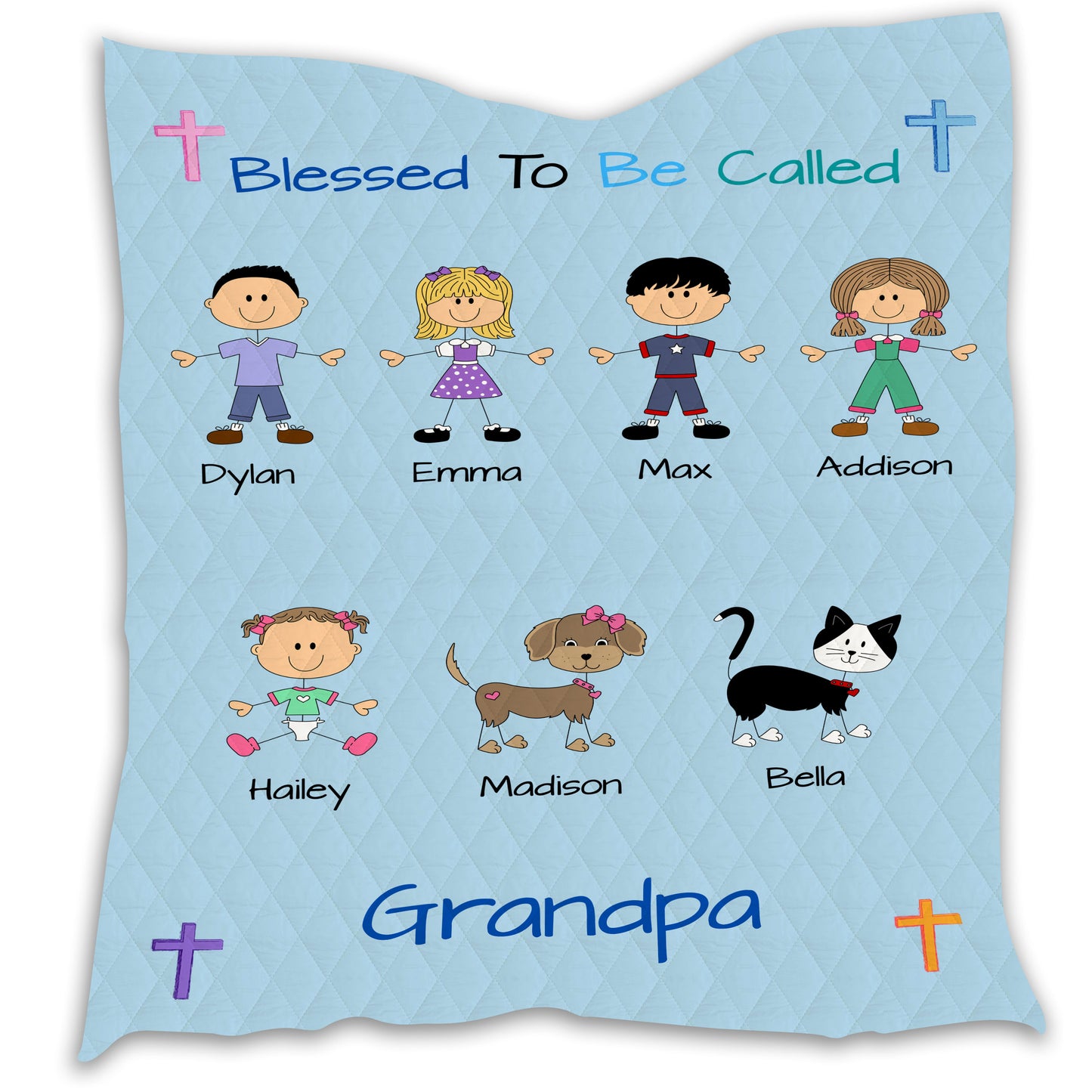 Personalized Blessed to be Called Dog Cat Pets Grandpa, Uncle, Dad, Husband or Brother Quilt
