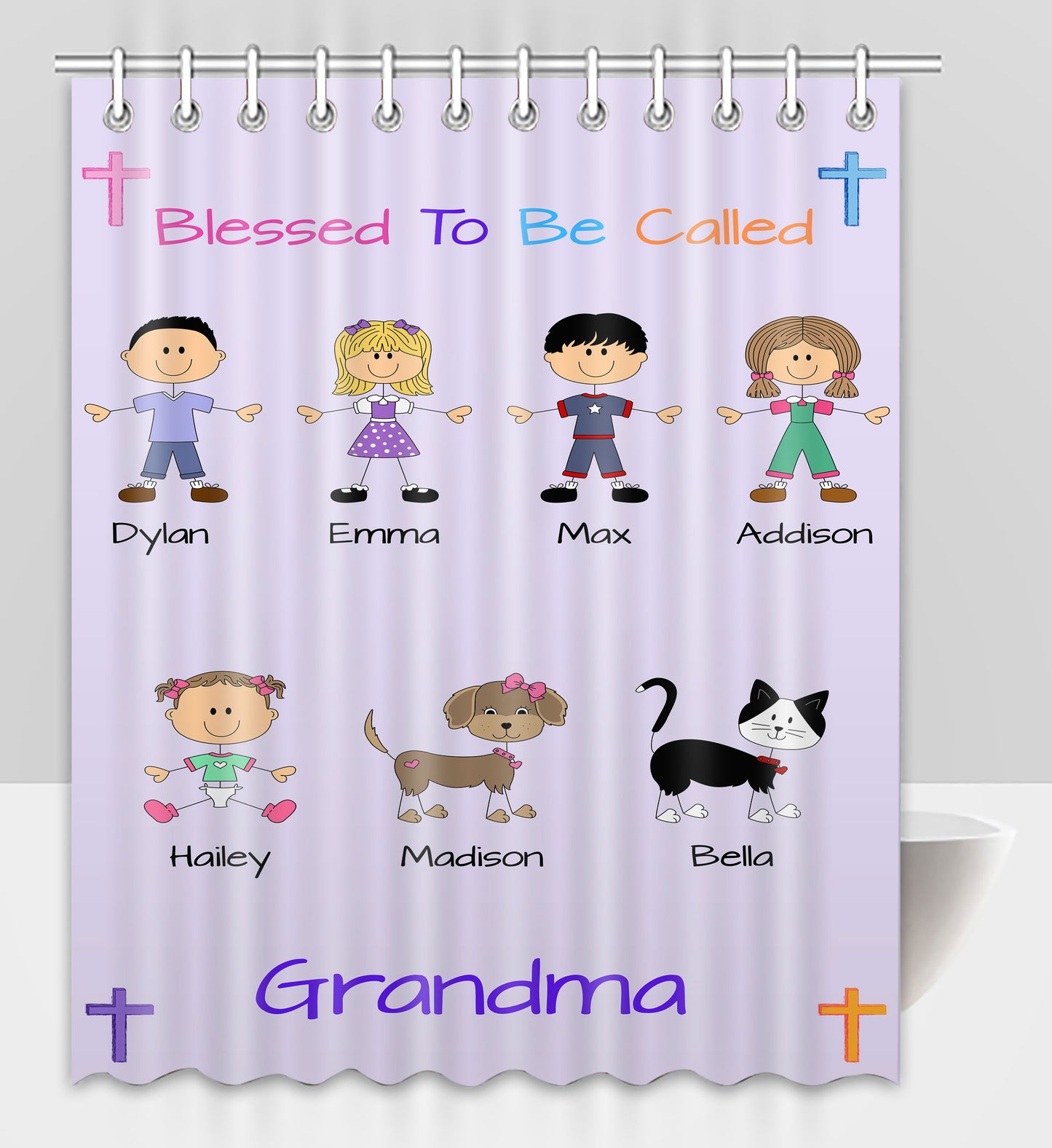 Personalized Blessed to be Called Dog Cat Pets Grandma, Aunt, Mom, Wife or Sister Shower Curtain