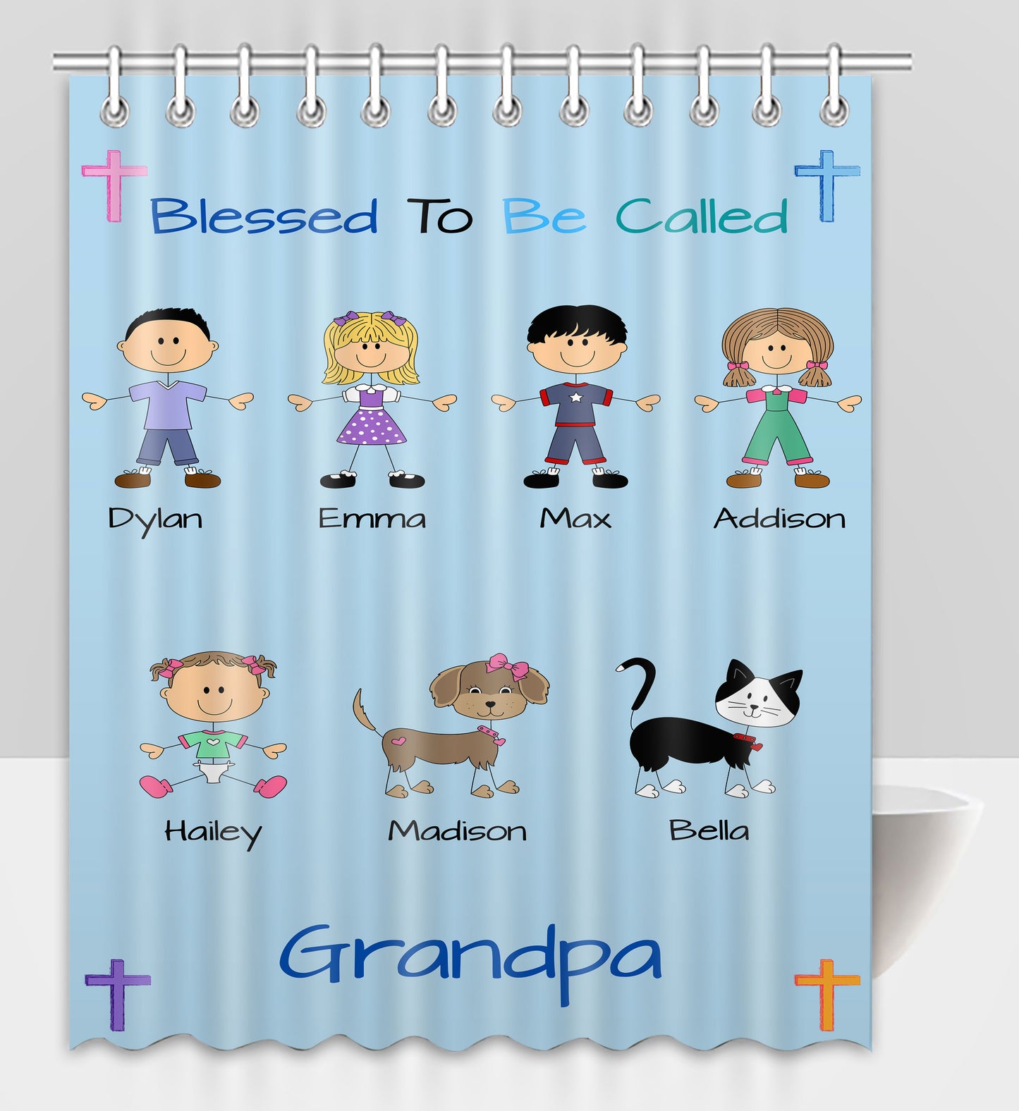 Personalized Blessed to be Called Dog Cat Pets Grandpa, Uncle, Dad, Husband or Brother Shower Curtain