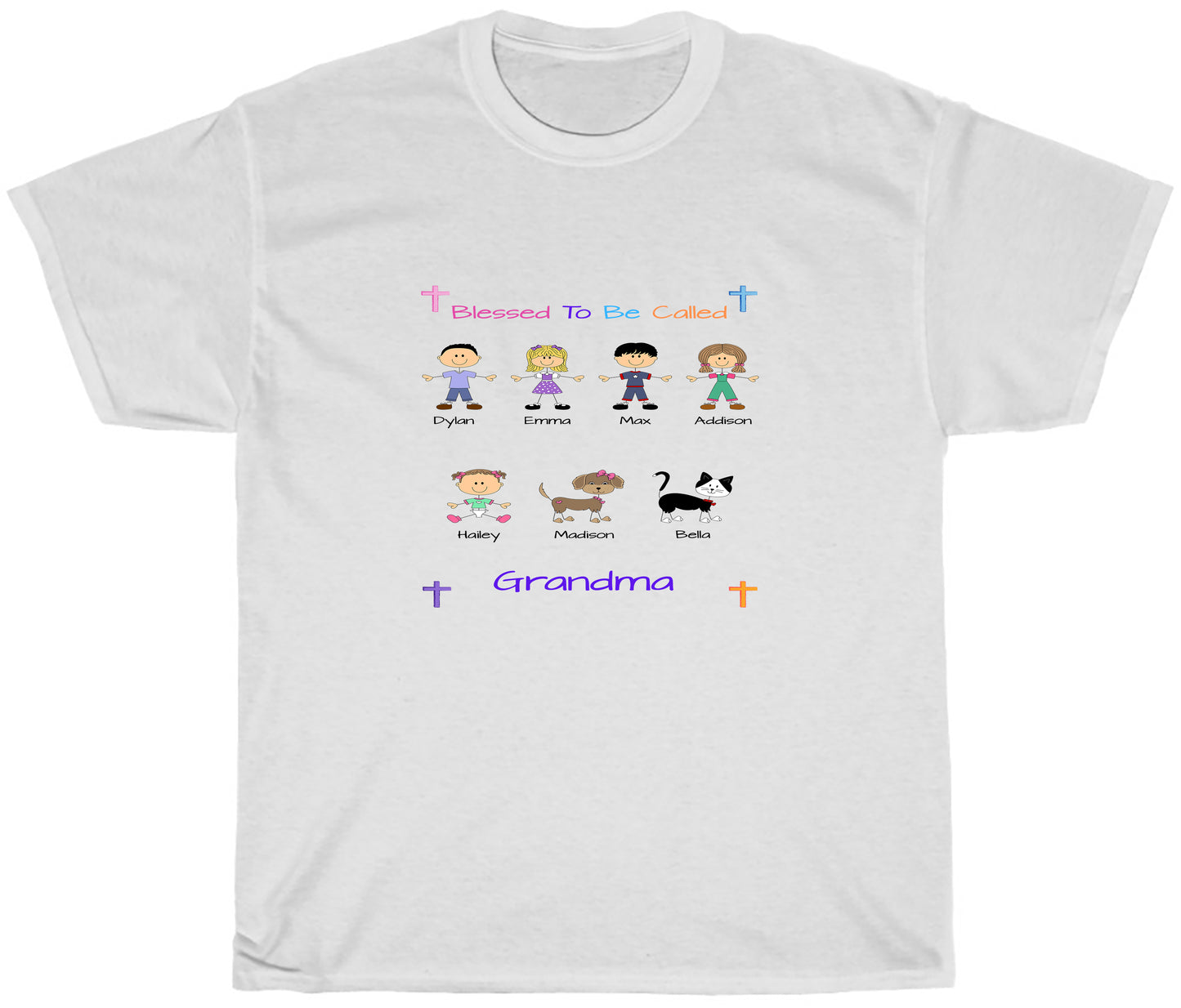 Personalized Dog Cat Pets Blessed To be Called Grandma Aunty Mom, Wife or Sister Women's Cotton T-Shirt