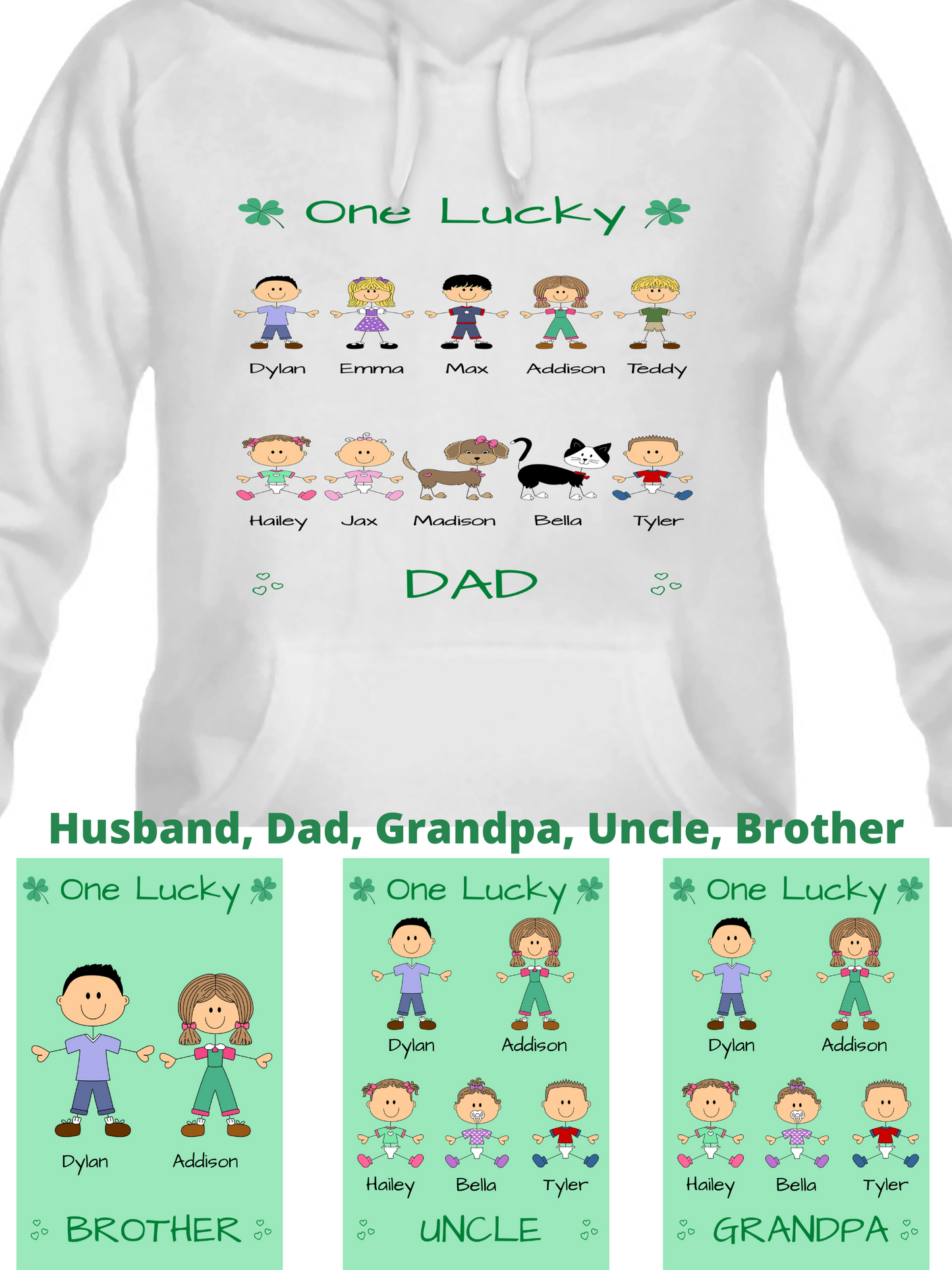 Personalized One Lucky Dog Cat Pets Grandpa, Uncle, Dad, Husband or Brother Men's & Women's Hoodie
