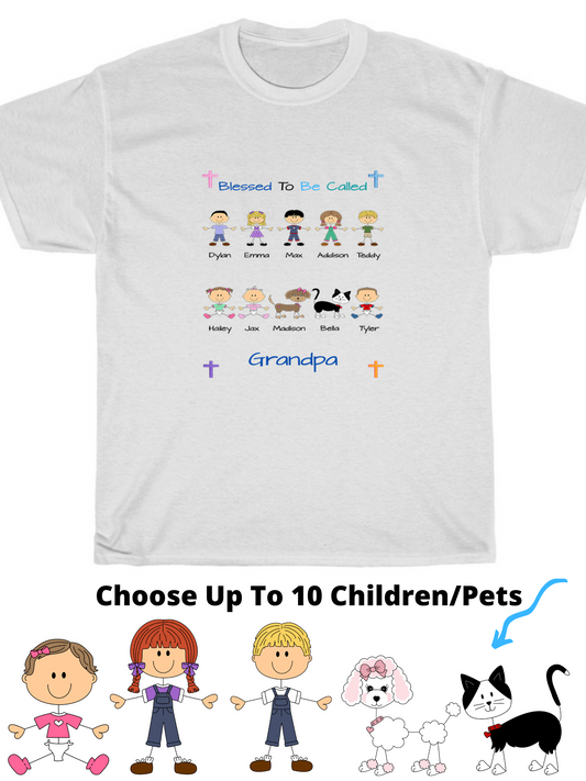 Personalized Dog Cat Pets Blessed To be Called Grandpa, Uncle, Dad, Husband or Brother Cotton T-Shirt