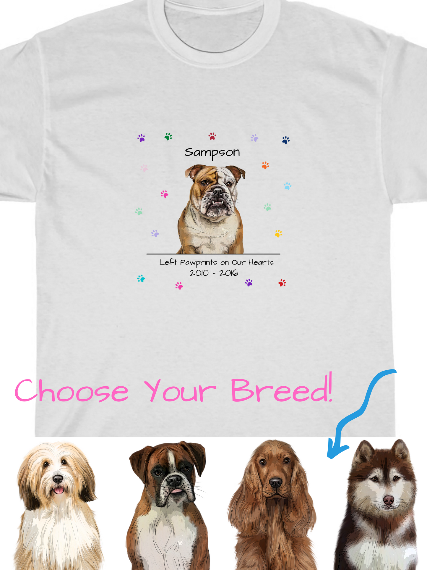 Personalized Dog Cat Pets Rainbow Pawprint Memorial Women's Cotton T-Shirt