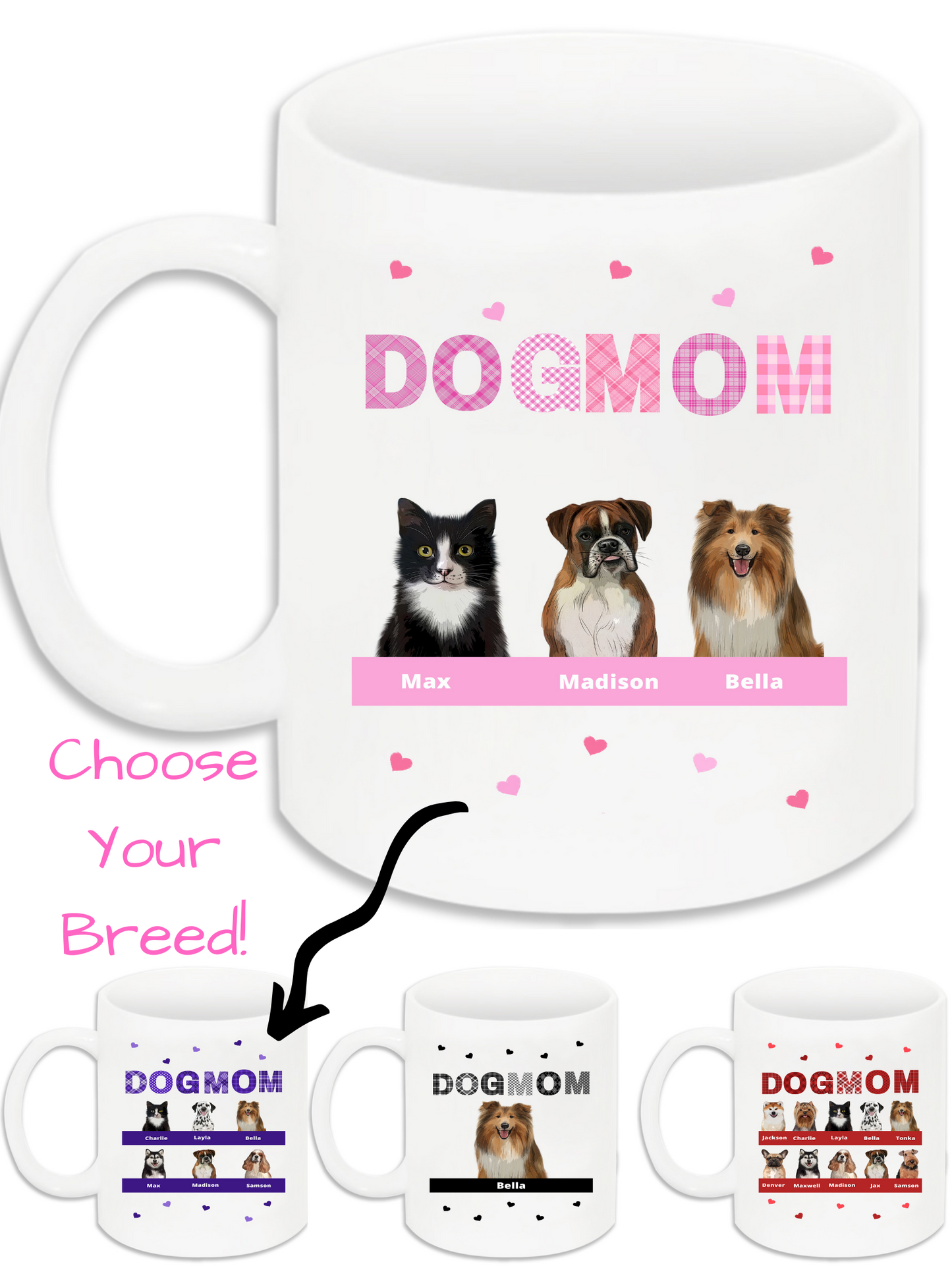 Personalized DOG MOM 11 OZ Coffee Mug 1 to 10 Pets