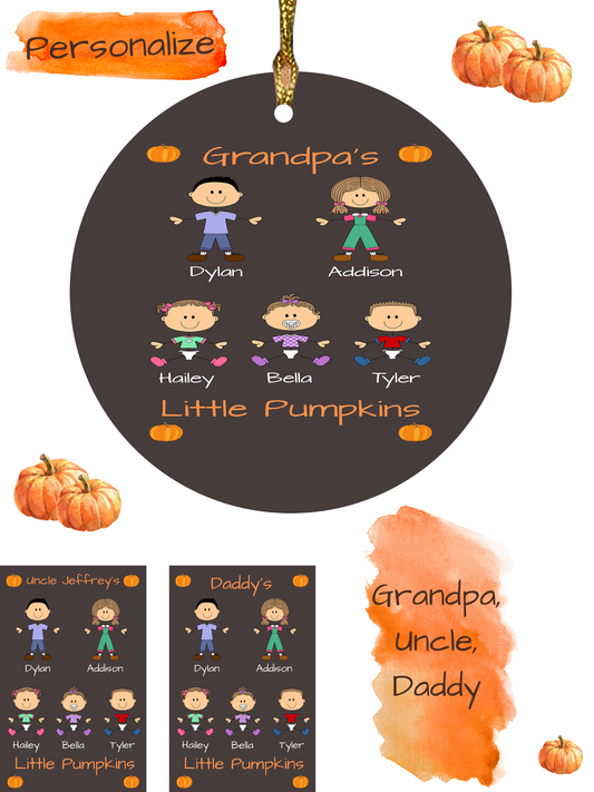 Personalized Dog Cat Pets Grandpa, Uncle, Dad, Husband or Brother's Little Pumpkins Round Flat Christmas Tree Ornament