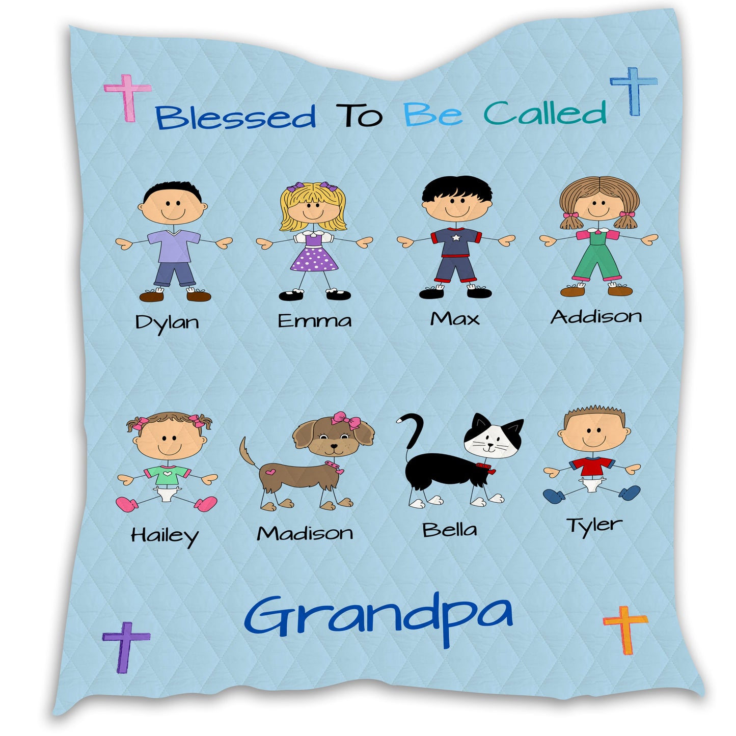 Personalized Blessed to be Called Dog Cat Pets Grandpa, Uncle, Dad, Husband or Brother Quilt