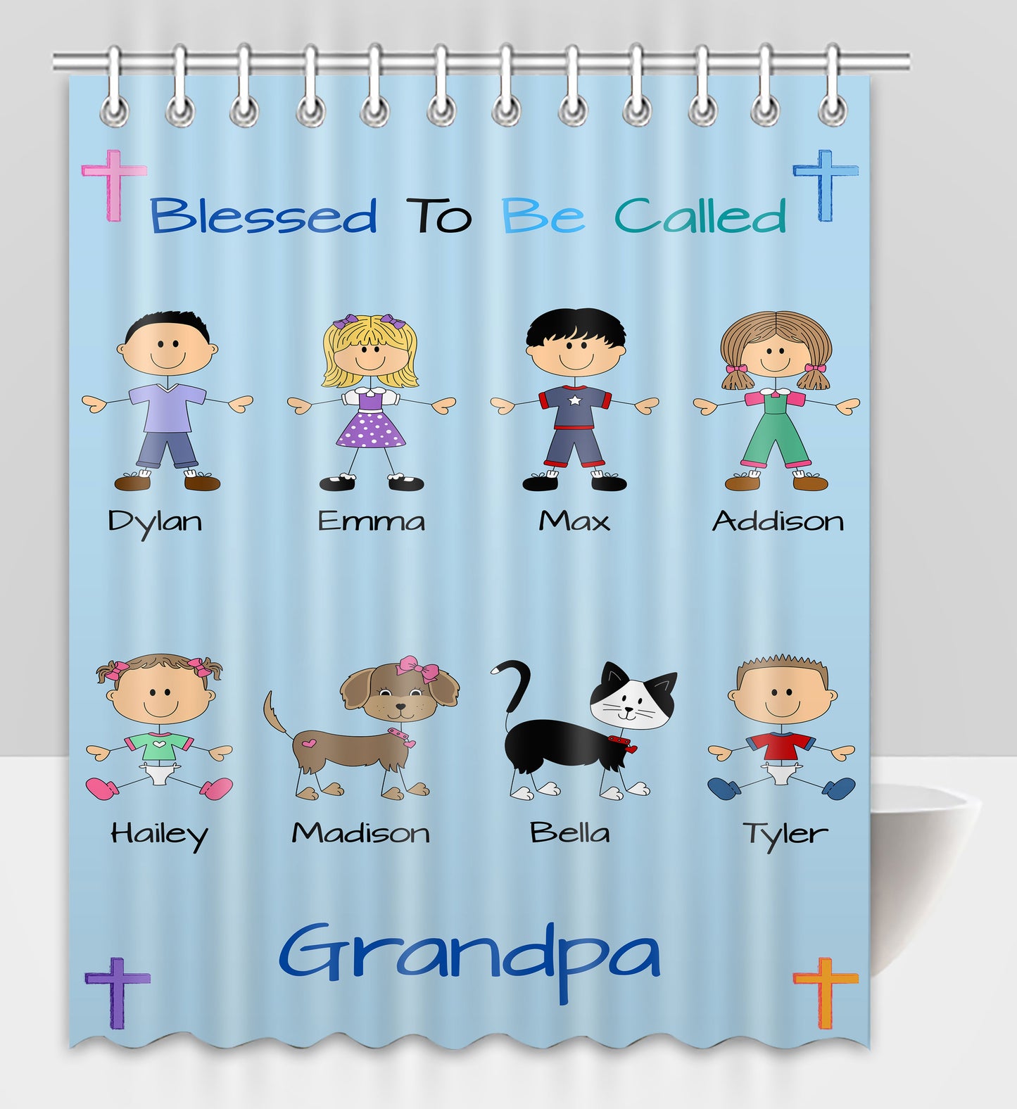 Personalized Blessed to be Called Dog Cat Pets Grandpa, Uncle, Dad, Husband or Brother Shower Curtain