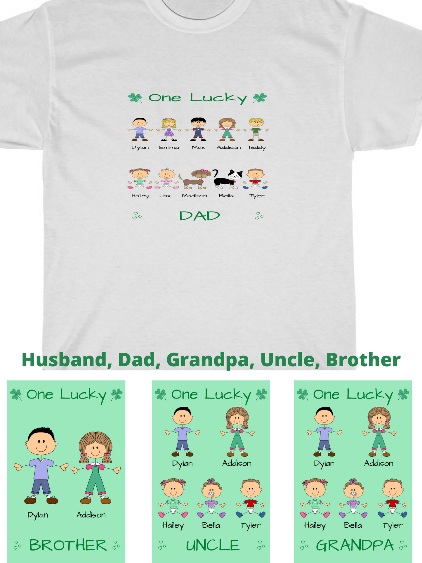 Personalized Dog Cat Pets One Lucky Grandpa, Uncle, Dad, Husband or Brother Cotton T-Shirt
