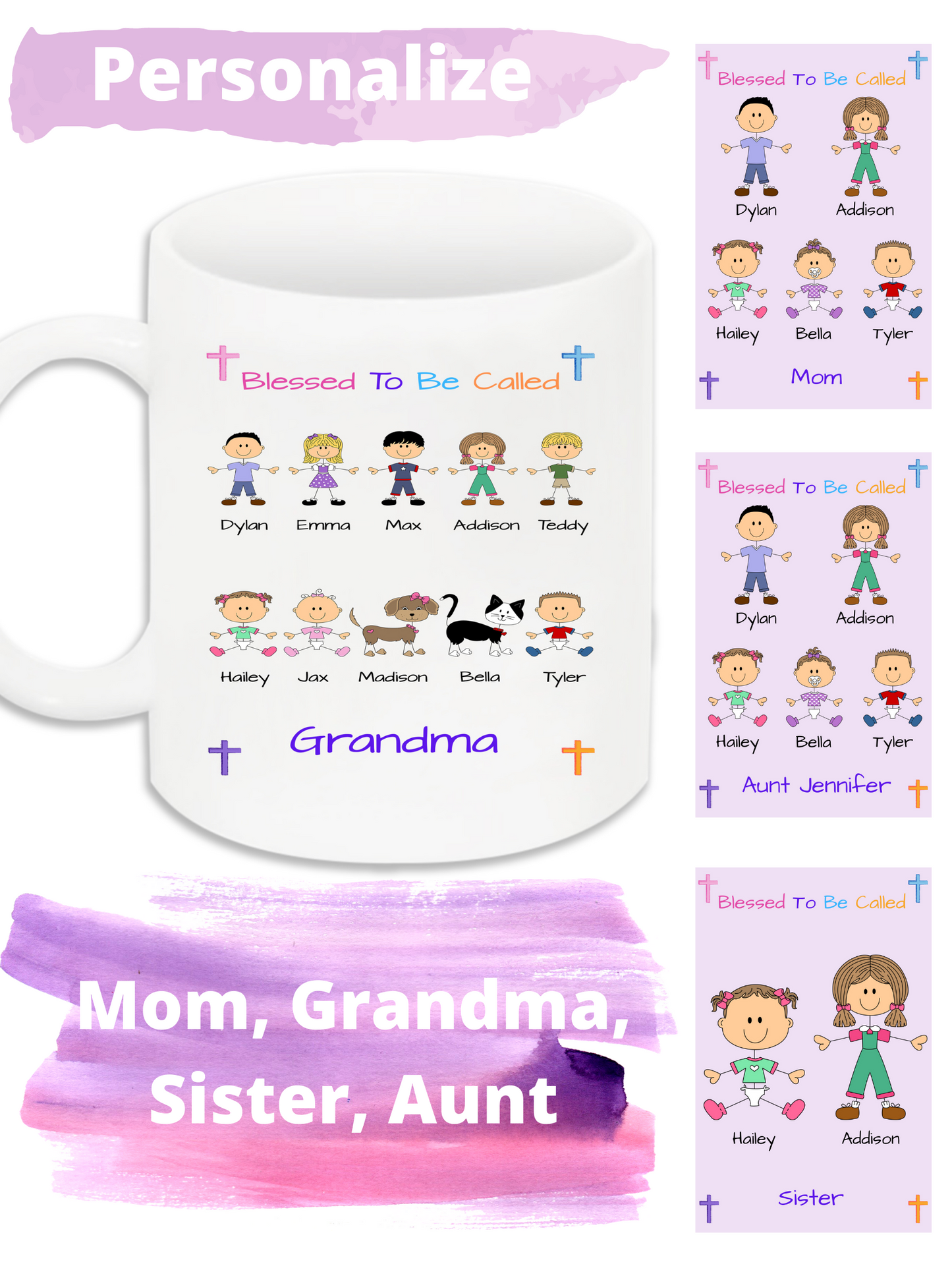 Personalized Blessed To Be Called Dog Cat Pets Grandma, Aunt, Mom, Wife or Sister 11 OZ Coffee Mug