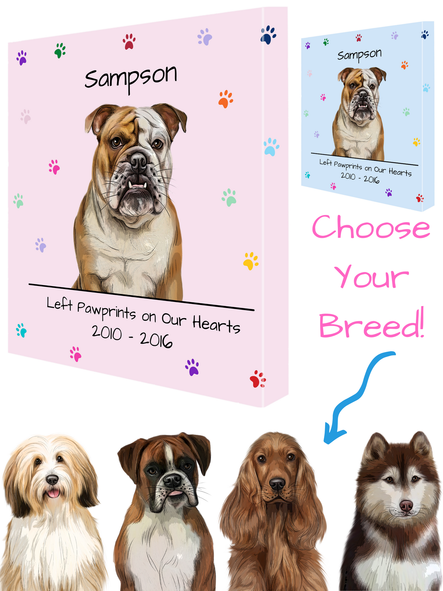 Personalized Rainbow Pawprint Pet Dog Cat Memorial Canvas Print Wall Art Décor