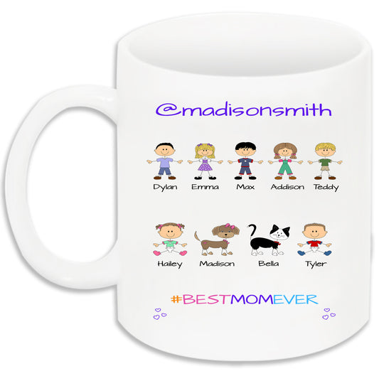 Personalized Dog Cat Pets Best Ever Grandma, Aunt, Mom, Wife or Sister 11 OZ Coffee Mug