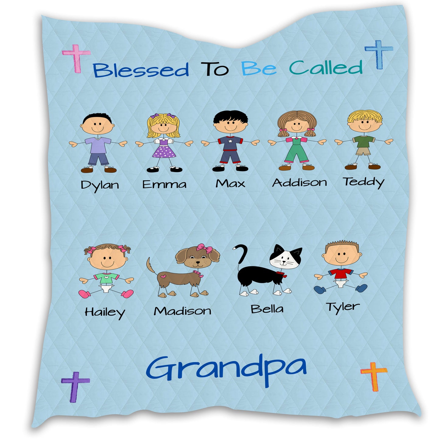 Personalized Blessed to be Called Dog Cat Pets Grandpa, Uncle, Dad, Husband or Brother Quilt