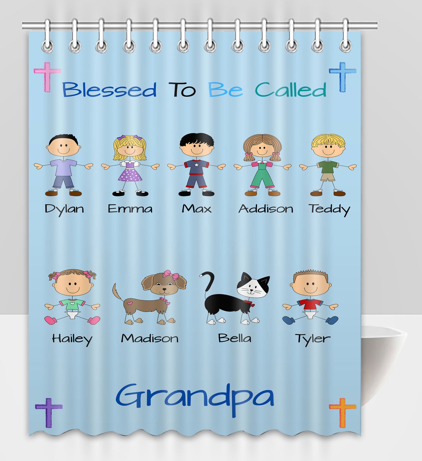Personalized Blessed to be Called Dog Cat Pets Grandpa, Uncle, Dad, Husband or Brother Shower Curtain