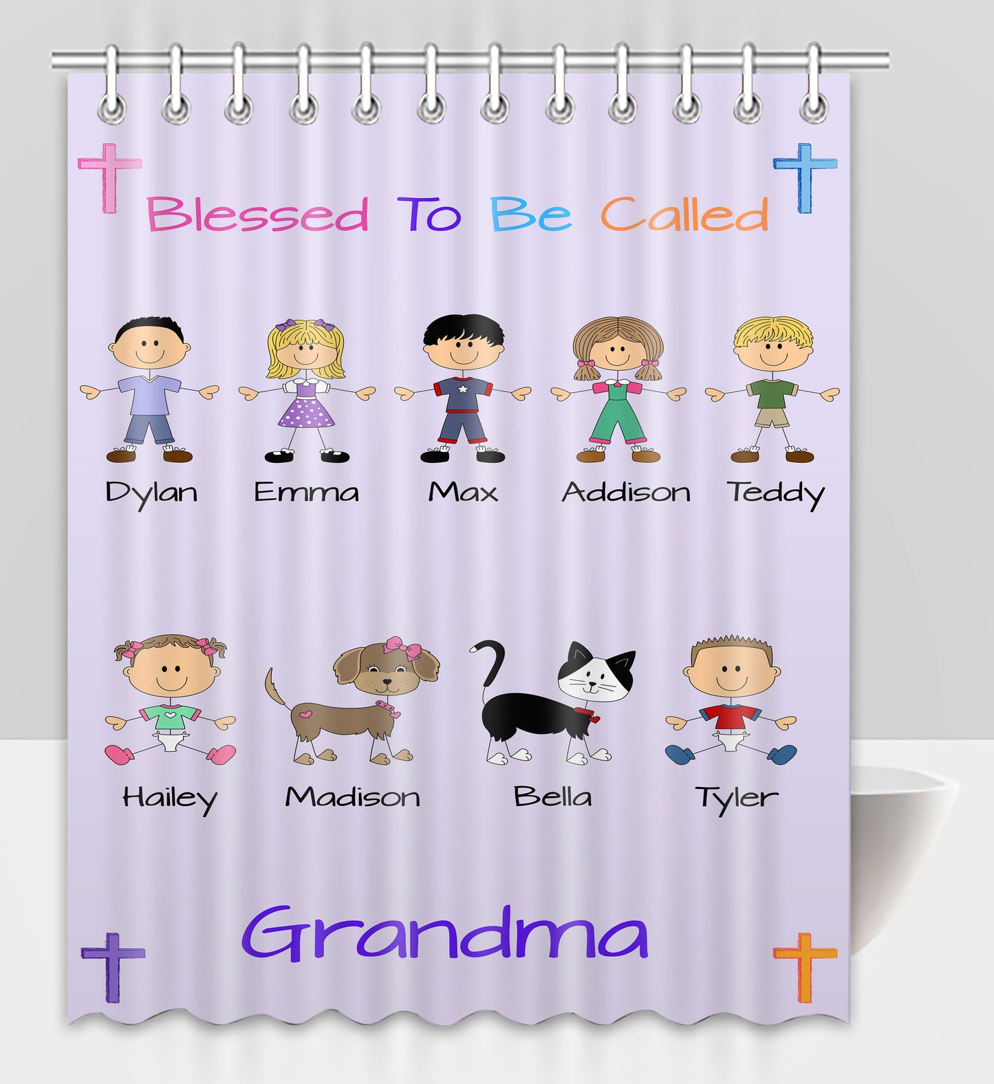 Personalized Blessed to be Called Dog Cat Pets Grandma, Aunt, Mom, Wife or Sister Shower Curtain
