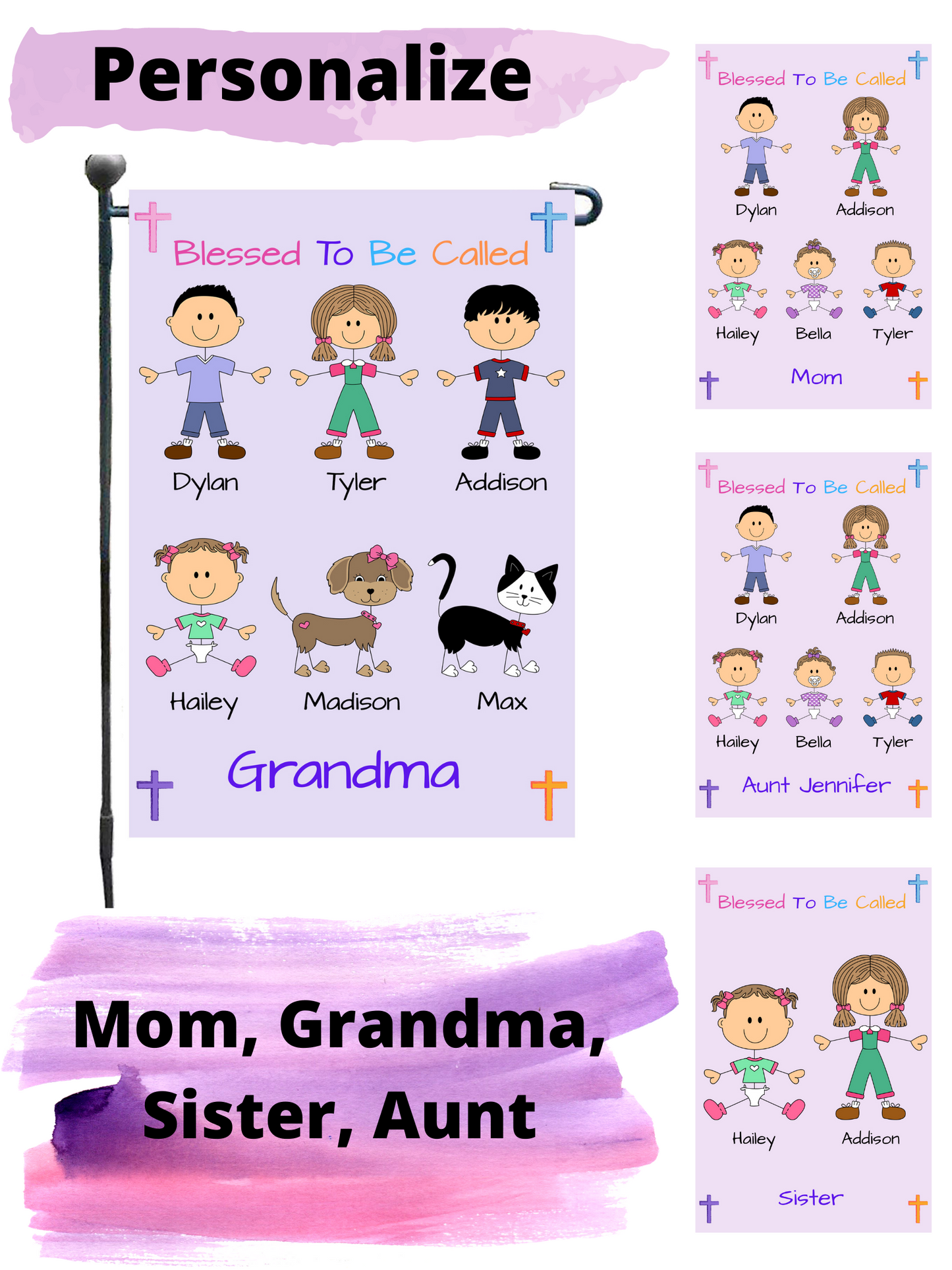 Personalized Blessed To Be Called Dog Cat Pets Grandma, Aunt, Mom, Wife or Sister Garden Flag