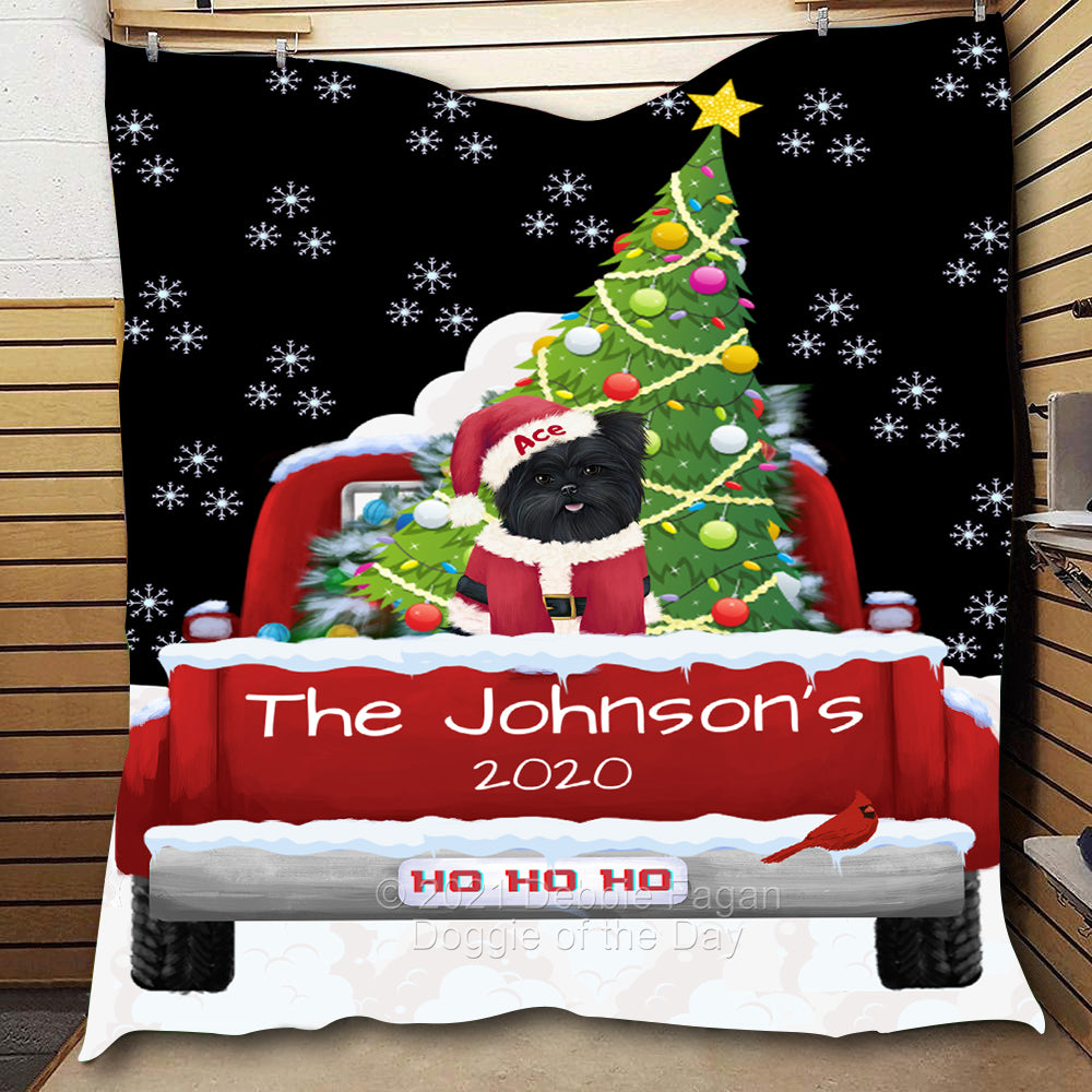 Personalized Travlin' Home for the Holidays Red Truck Affenpinscher Dog Quilt QLTPERZ48001