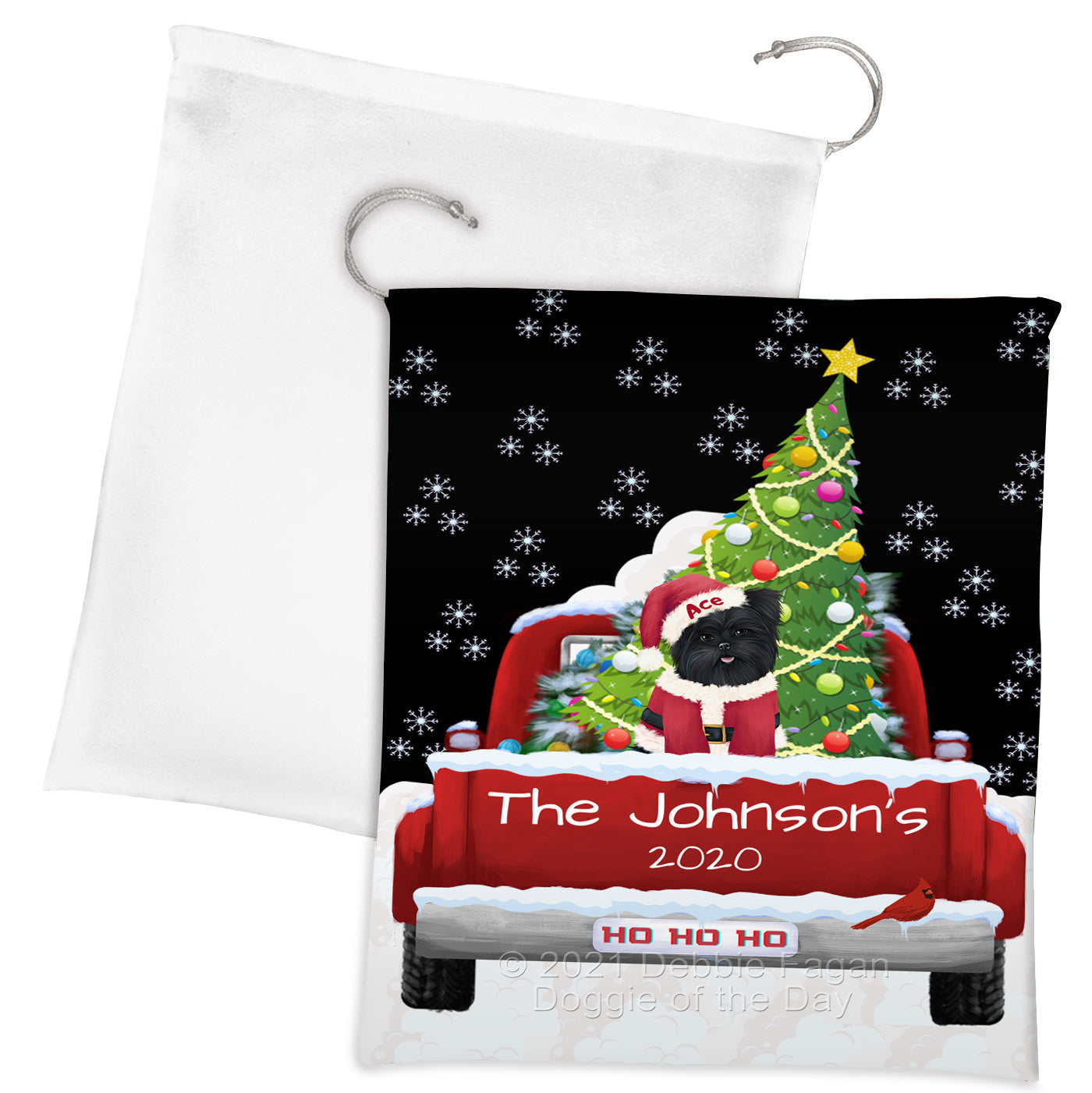 Personalized Travlin' Home for the Holidays Red Truck Affenpinscher Dog Gift Bag GBPERZ48001