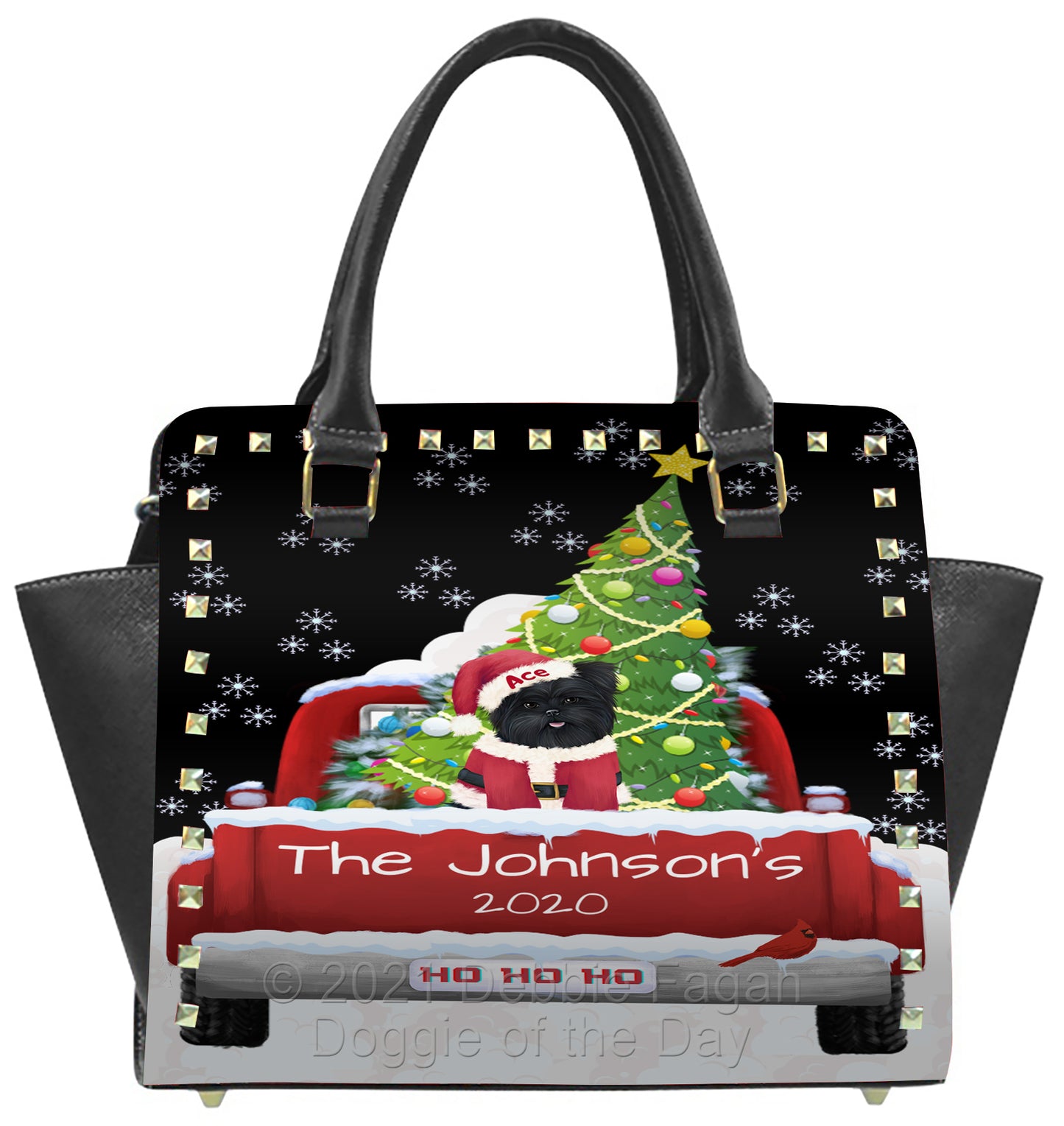 Personalized Travlin' Home for the Holidays Red Truck Affenpinscher Dog Boston Handbag BHBPERZ48001