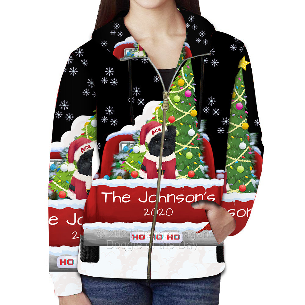 Personalized Travlin' Home for the Holidays Red Truck Affenpinscher Dog Full Zip Women's Hoodie WZHPERZ48001