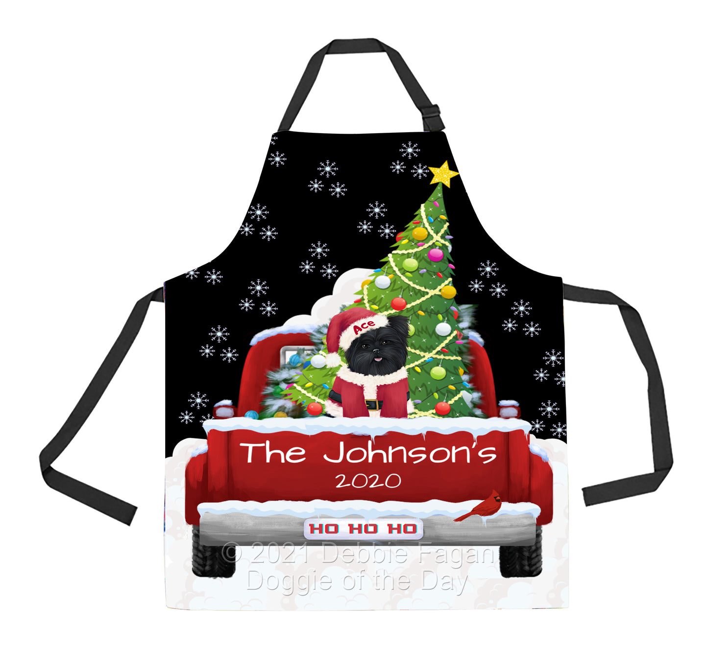 Personalized Travlin' Home for the Holidays Red Truck Affenpinscher Dog Apron APRN48001