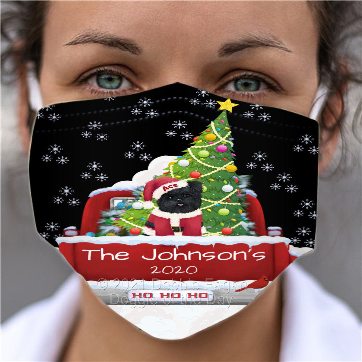 Personalized Travlin' Home for the Holidays Red Truck Affenpinscher Dog Face Mask FMPERZ48001