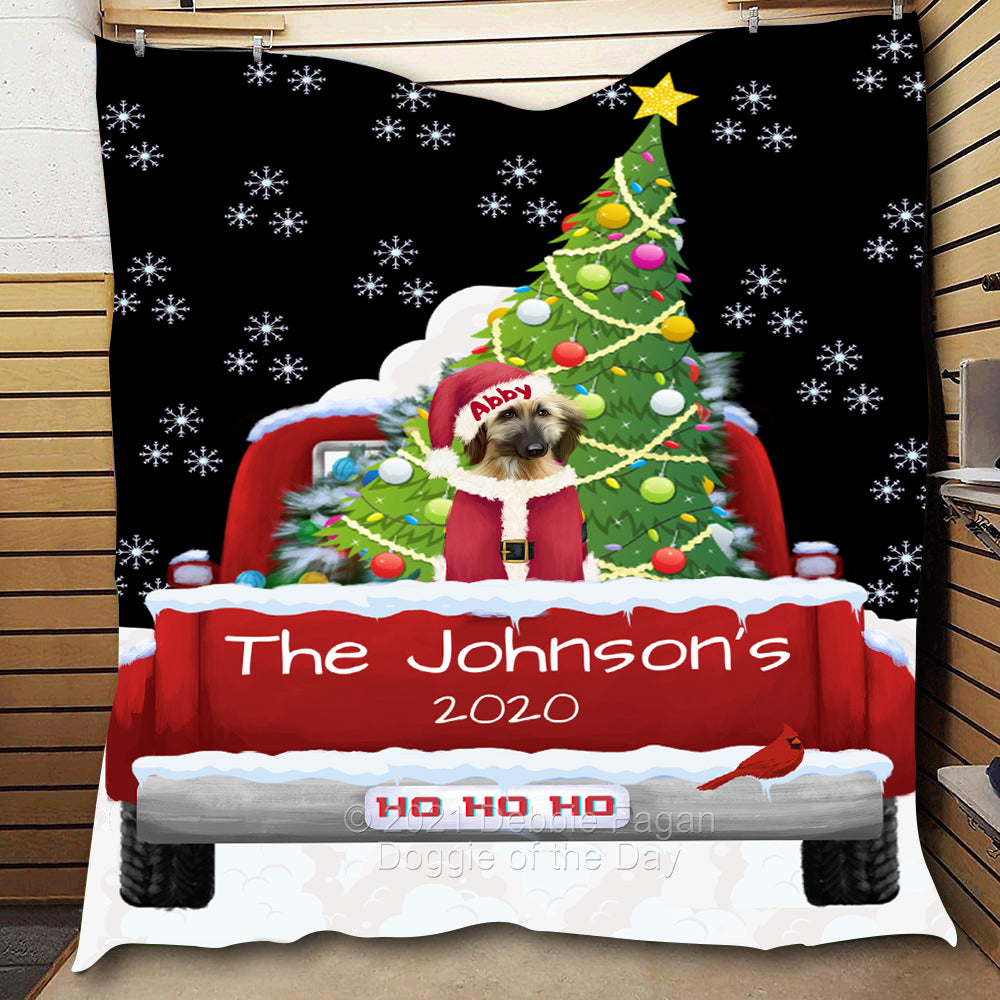 Personalized Travlin' Home for the Holidays Red Truck Afghan Hound Dog Quilt QLTPERZ48006