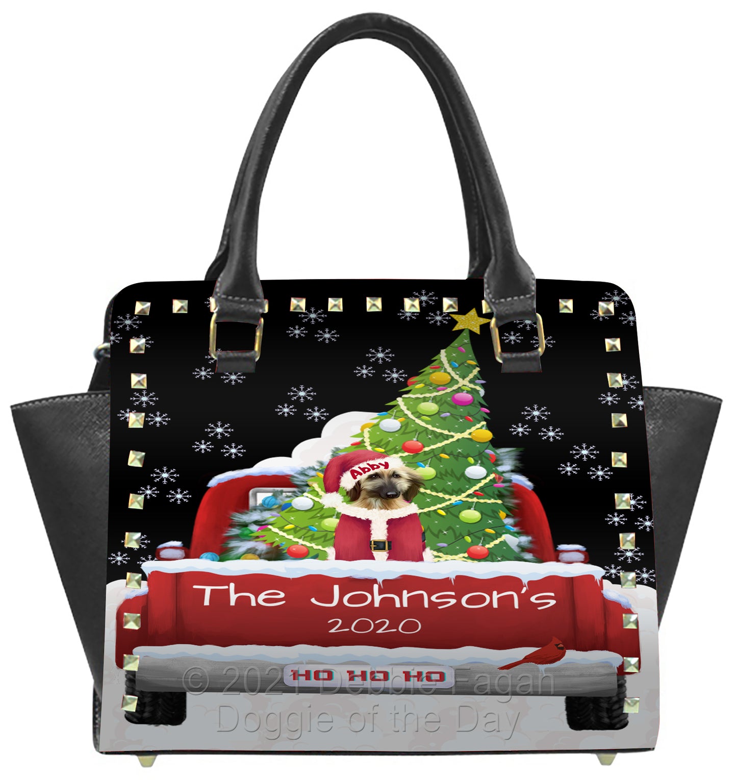Personalized Travlin' Home for the Holidays Red Truck Afghan Hound Dog Boston Handbag BHBPERZ48002