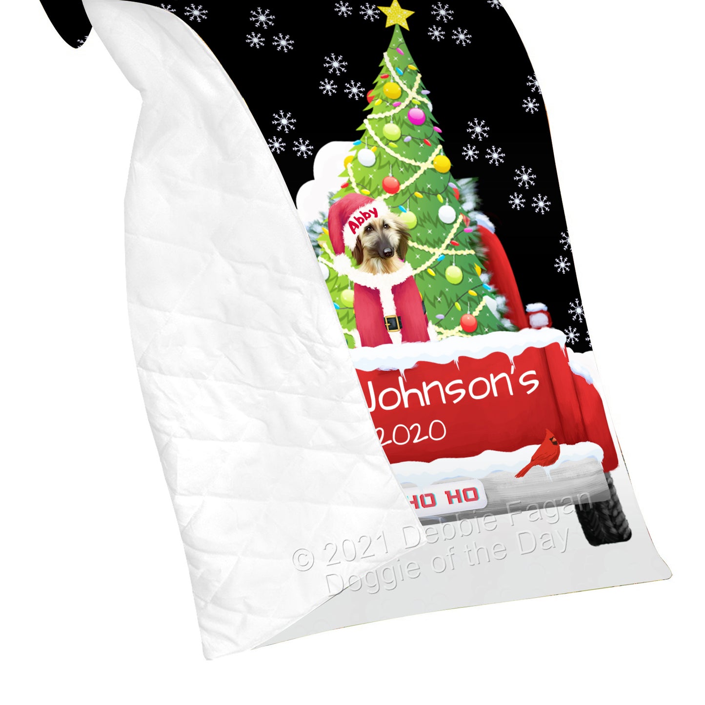 Personalized Travlin' Home for the Holidays Red Truck Afghan Hound Dog Quilt QLTPERZ48006