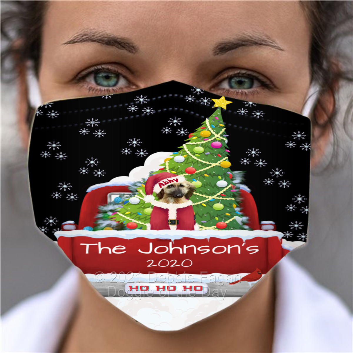Personalized Travlin' Home for the Holidays Red Truck Afghan Hound Dog Face Mask FMPERZ48002