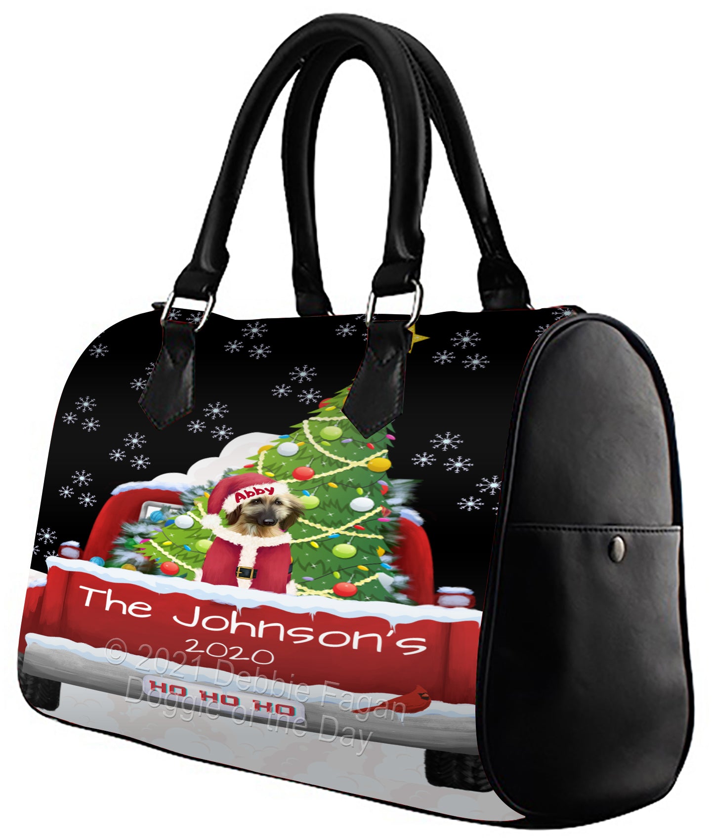 Personalized Travlin' Home for the Holidays Red Truck Afghan Hound Dog Boston Handbag BHBPERZ48002