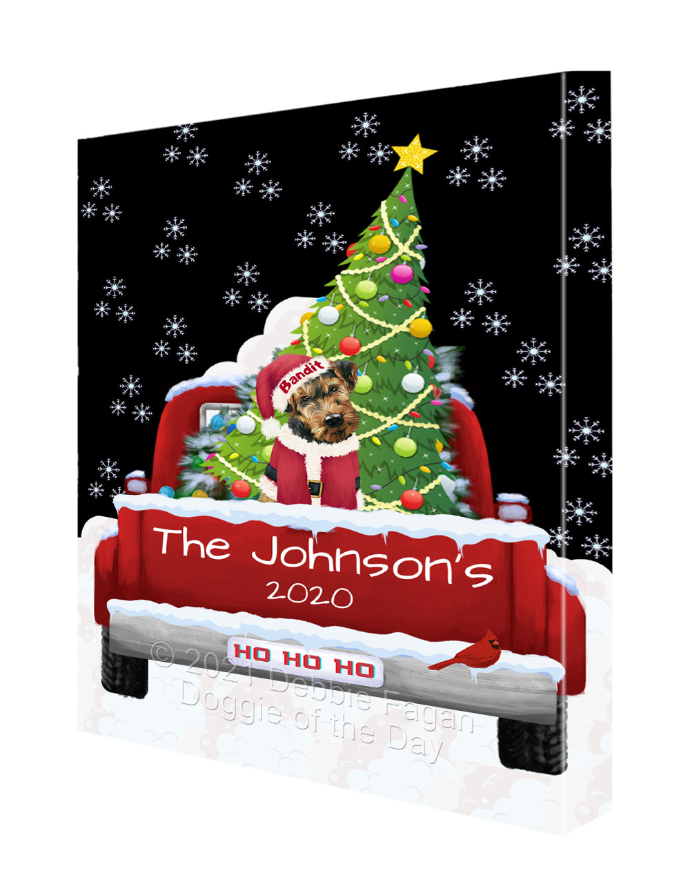 Personalized Travlin' Home for the Holidays Red Truck Airedale Dog Canvas Print Wall Art Décor CVSPERZ48019