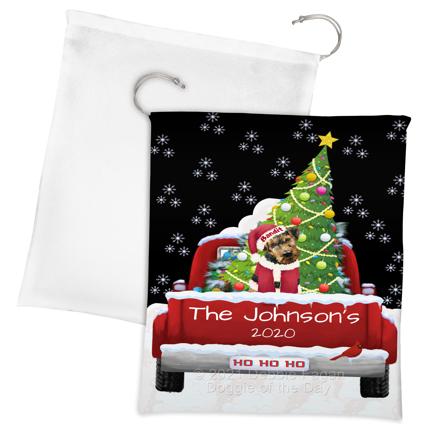Personalized Travlin' Home for the Holidays Red Truck Airedale Dog Gift Bag GBPERZ48003