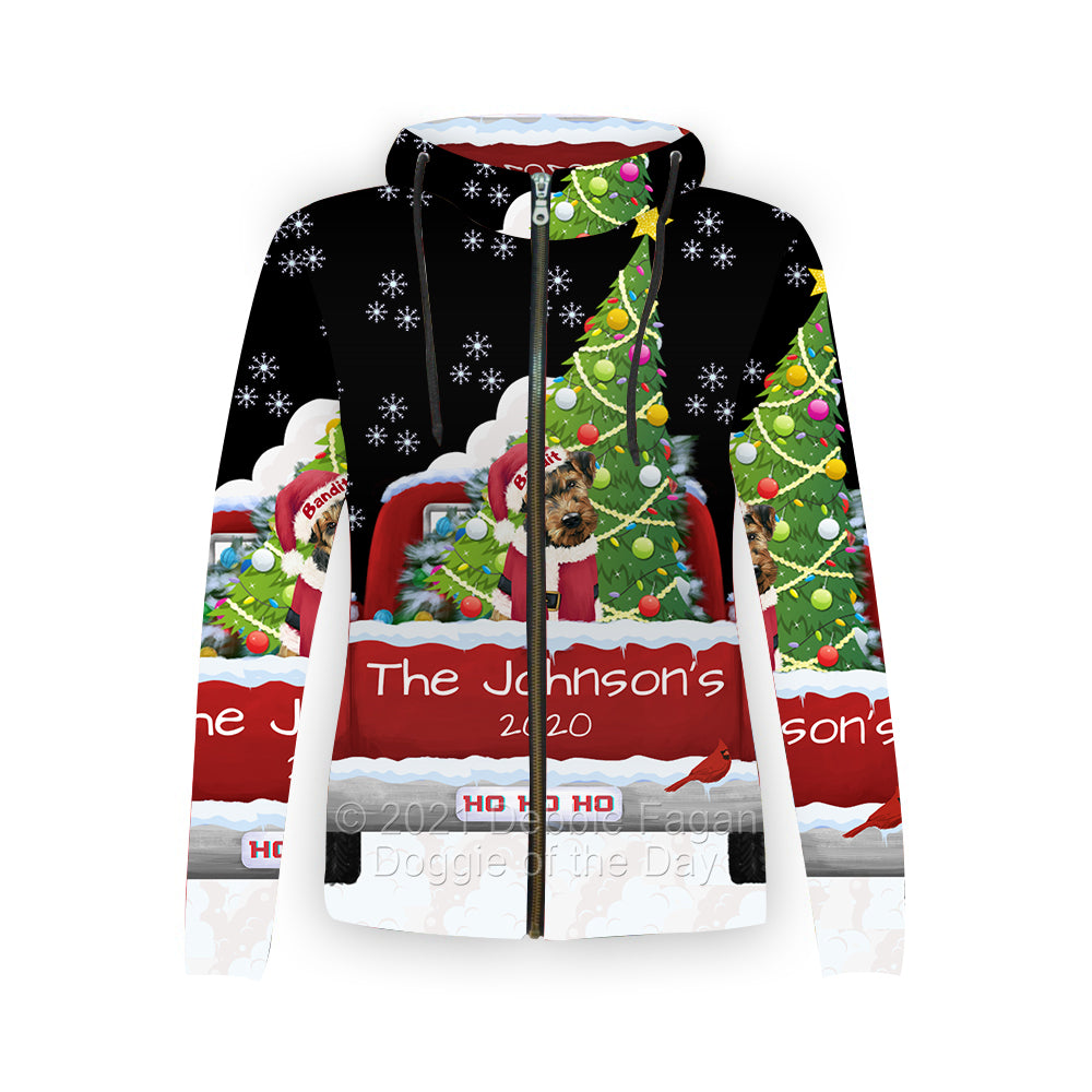 Personalized Travlin' Home for the Holidays Red Truck Airedale Dog Full Zip Women's Hoodie WZHPERZ48003