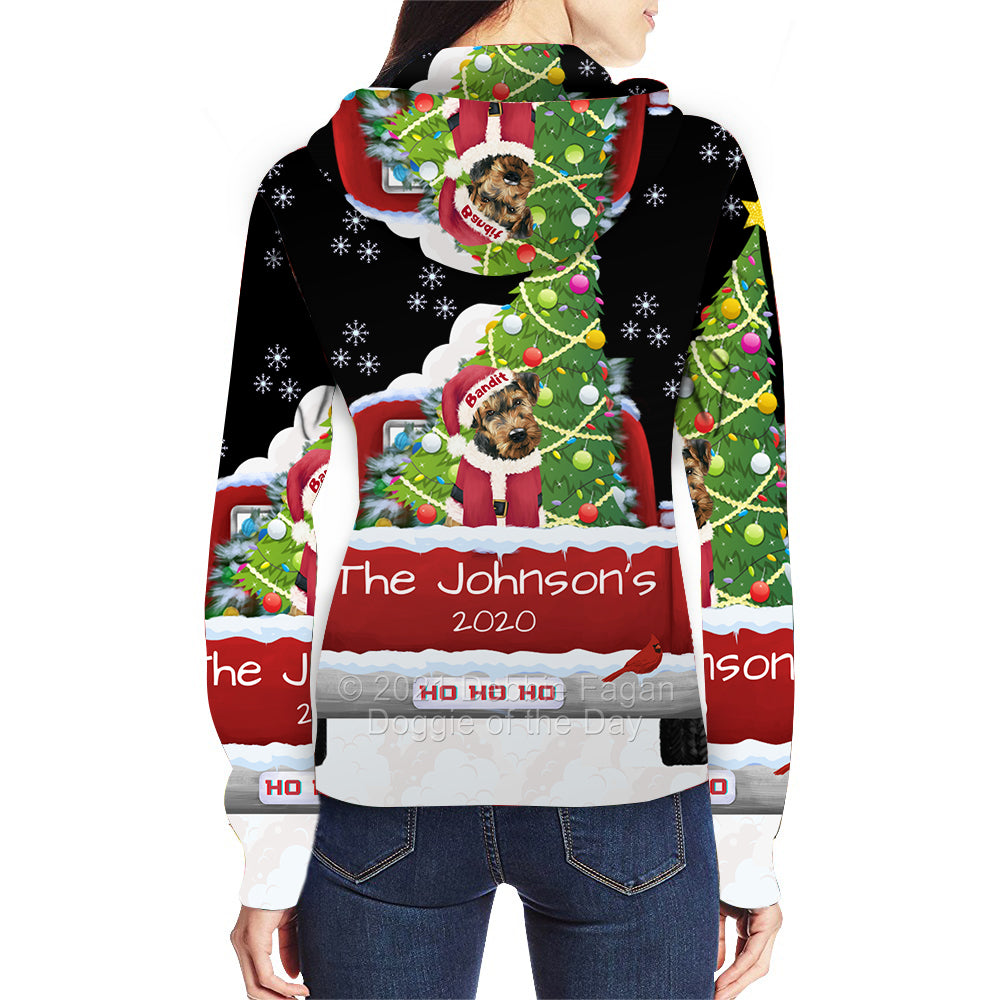 Personalized Travlin' Home for the Holidays Red Truck Airedale Dog Full Zip Women's Hoodie WZHPERZ48003