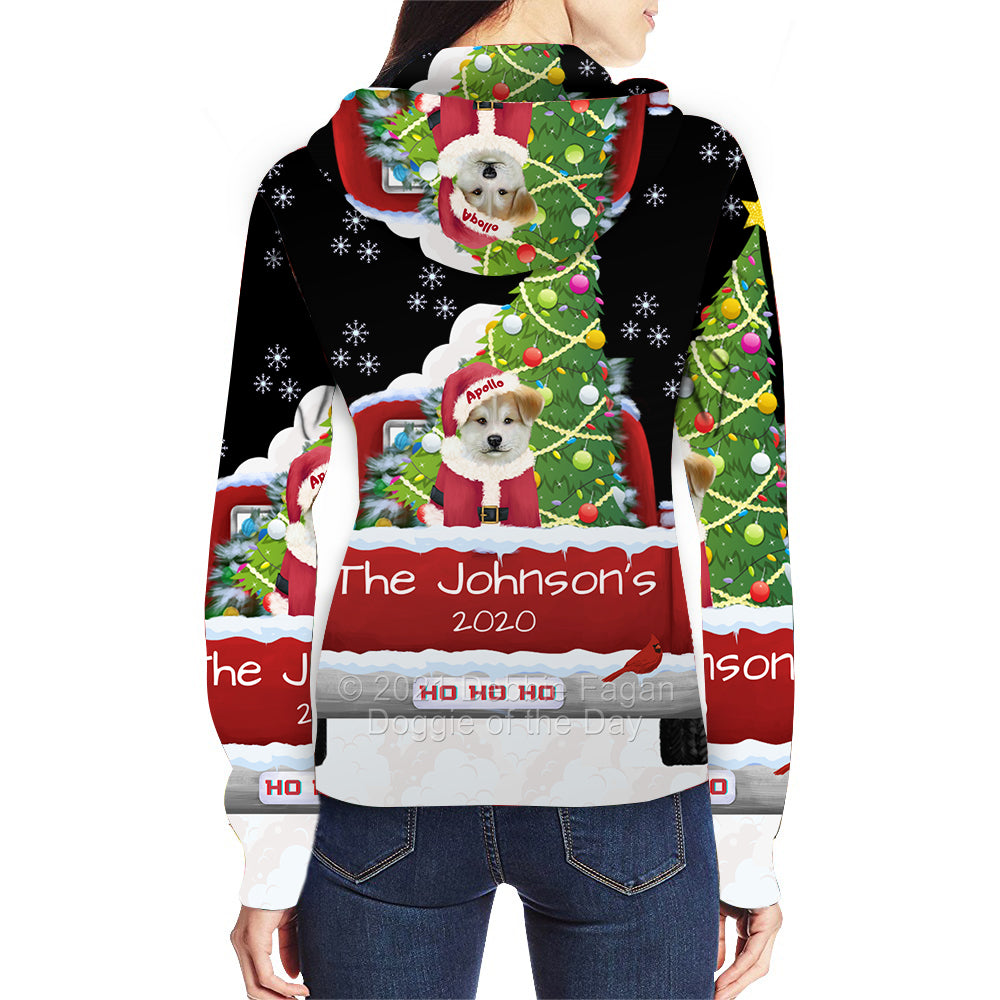 Personalized Travlin' Home for the Holidays Red Truck Akita Dog Full Zip Women's Hoodie WZHPERZ48004