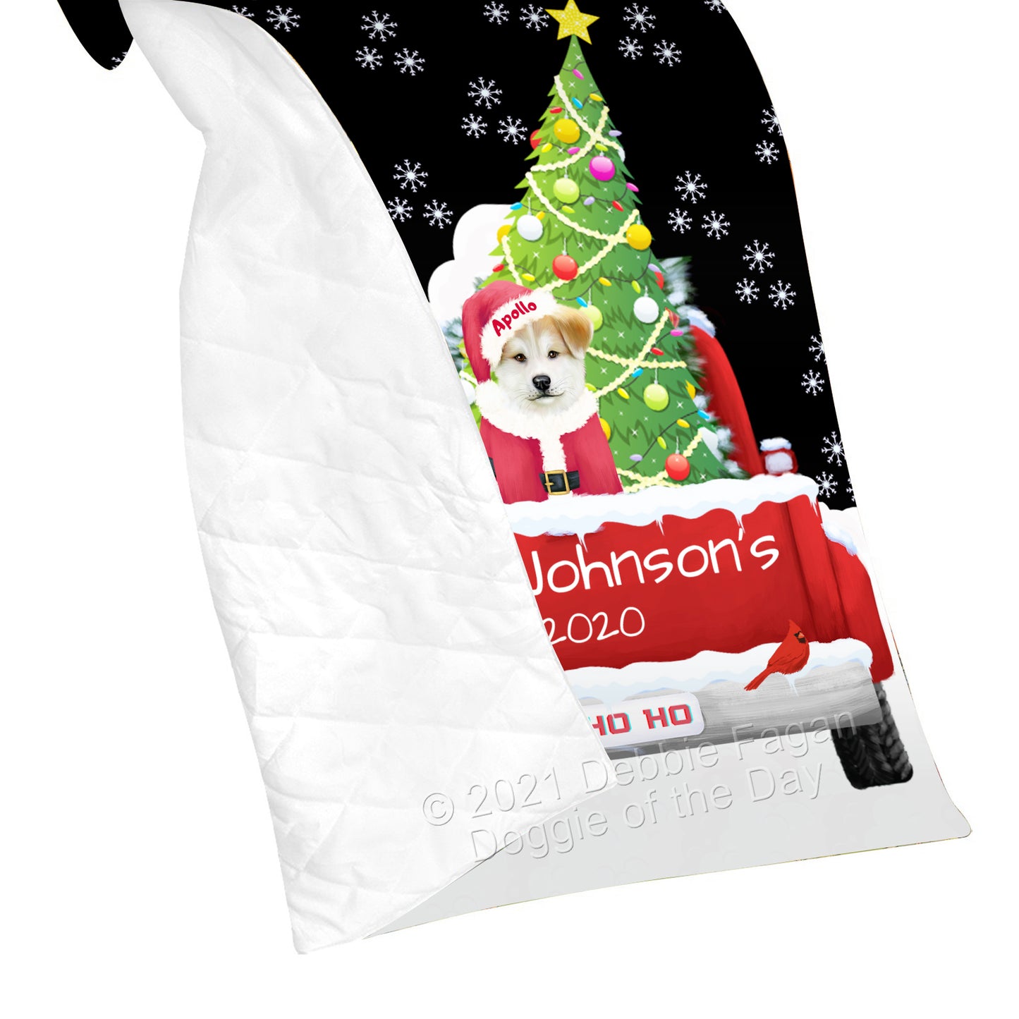 Personalized Travlin' Home for the Holidays Red Truck Akita Dog Quilt QLTPERZ48016