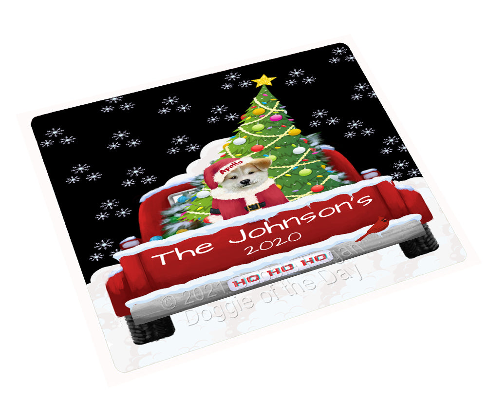 Personalized Travlin' Home for the Holidays Red Truck Akita Dog Cutting Board CBPERZ48010