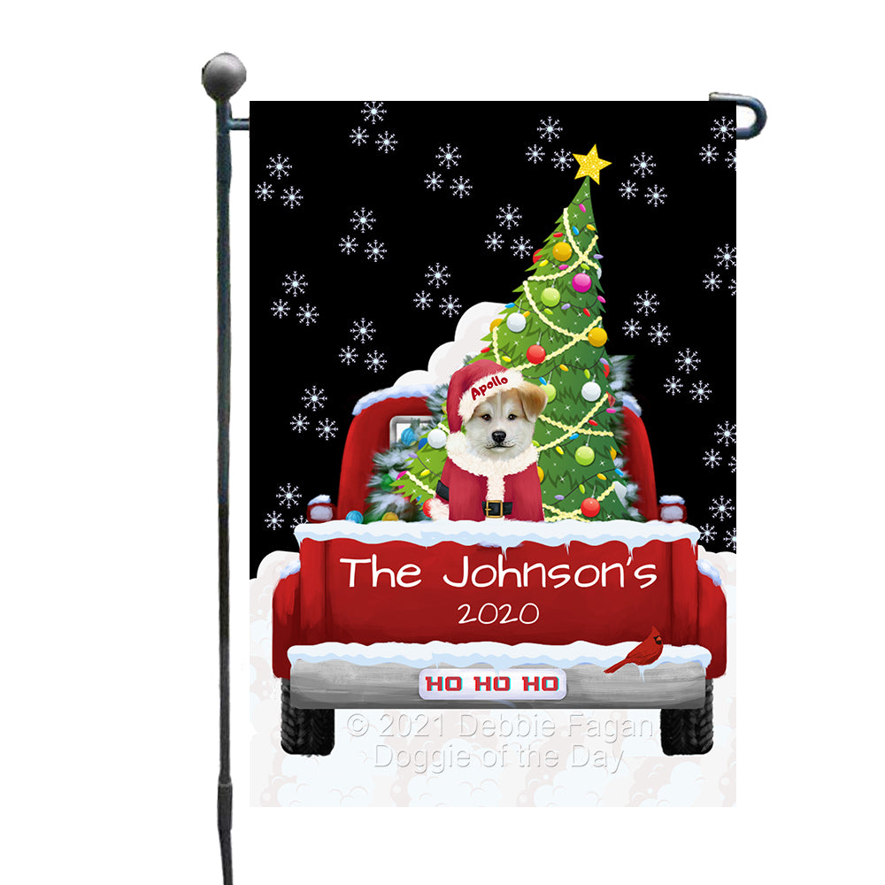Personalized Travlin' Home for the Holidays Red Truck Akita Dog Garden Flag GFPERZ48004