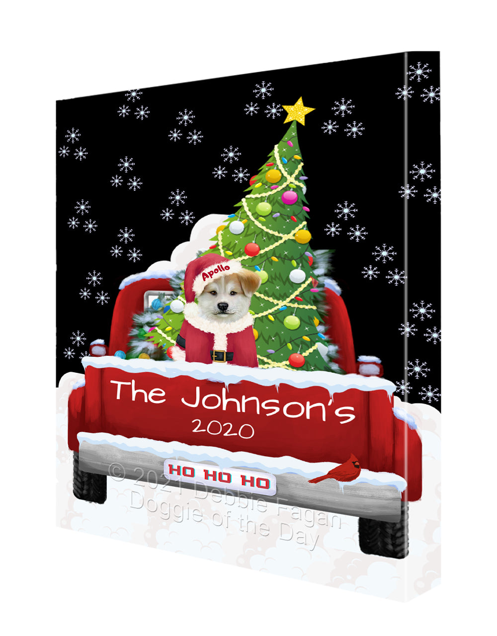 Personalized Travlin' Home for the Holidays Red Truck Akita Dog Canvas Print Wall Art Décor CVSPERZ48028