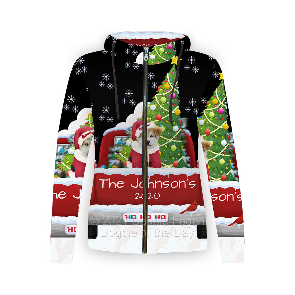 Personalized Travlin' Home for the Holidays Red Truck Akita Dog Full Zip Women's Hoodie WZHPERZ48004