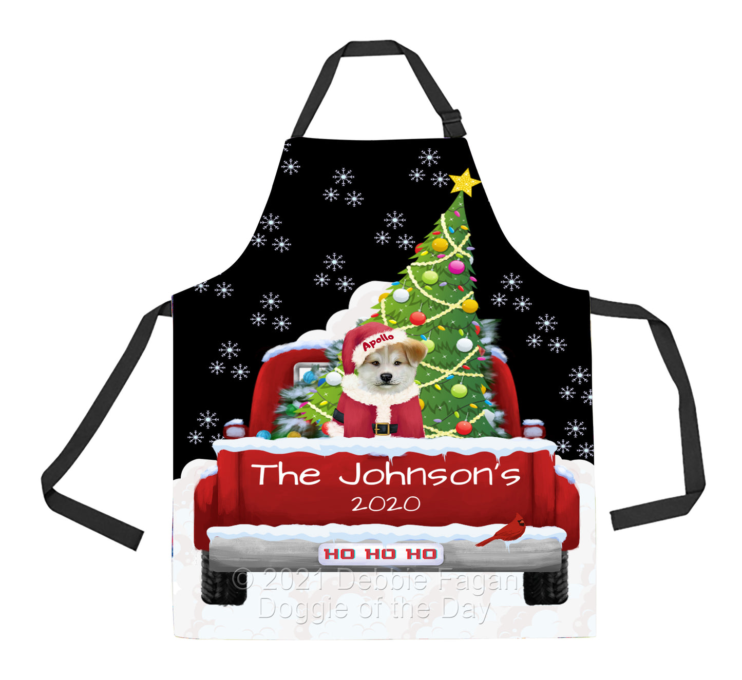 Personalized Travlin' Home for the Holidays Red Truck Akita Dog Apron APRN48004